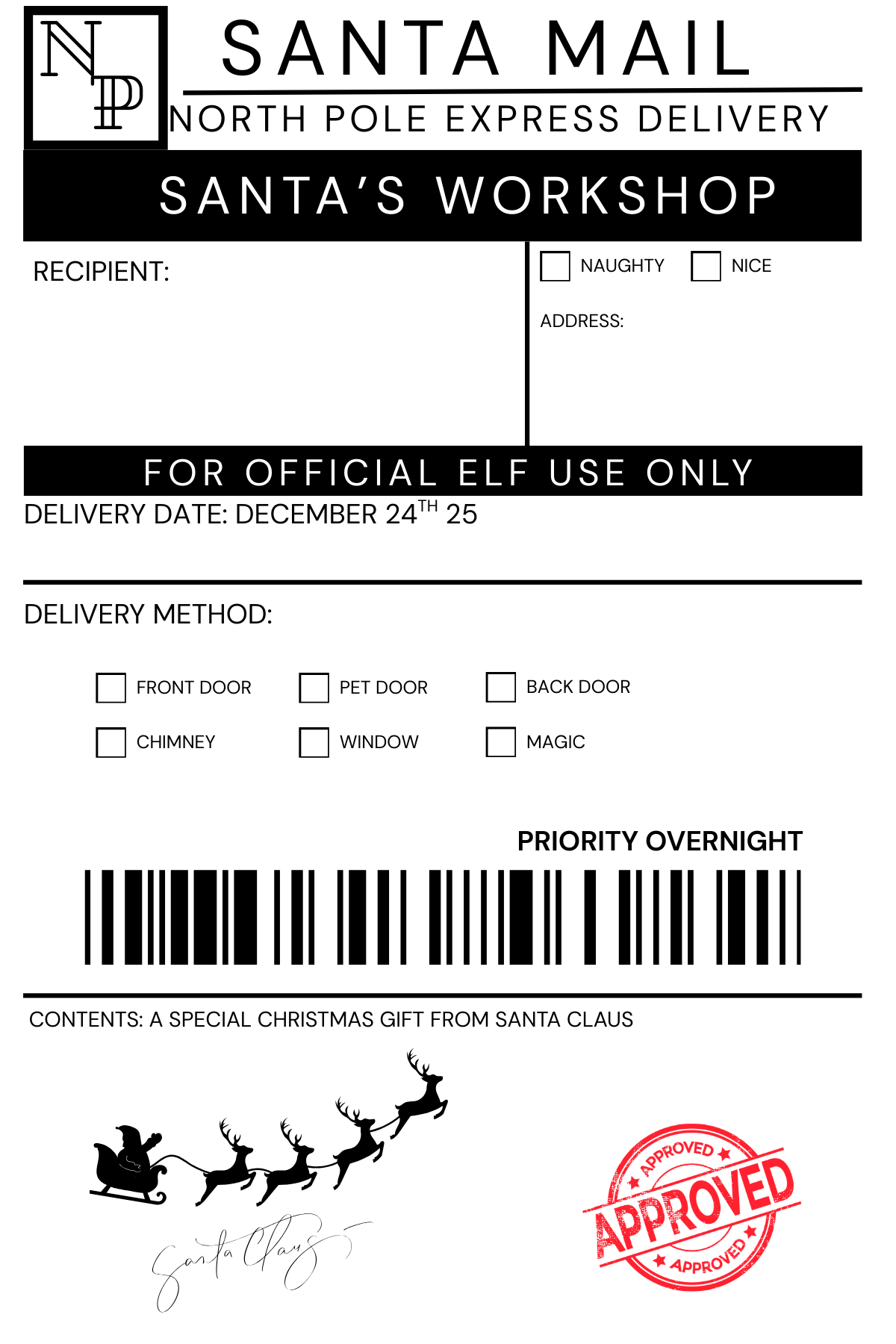 North Pole Christmas Labels- pack of 10 (Version 3)
