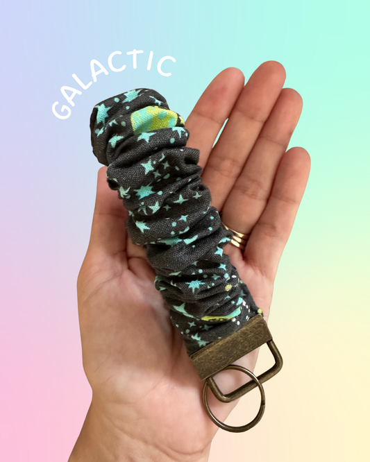 Scrunchie Keyfob- Galaxy with antique gold hardware