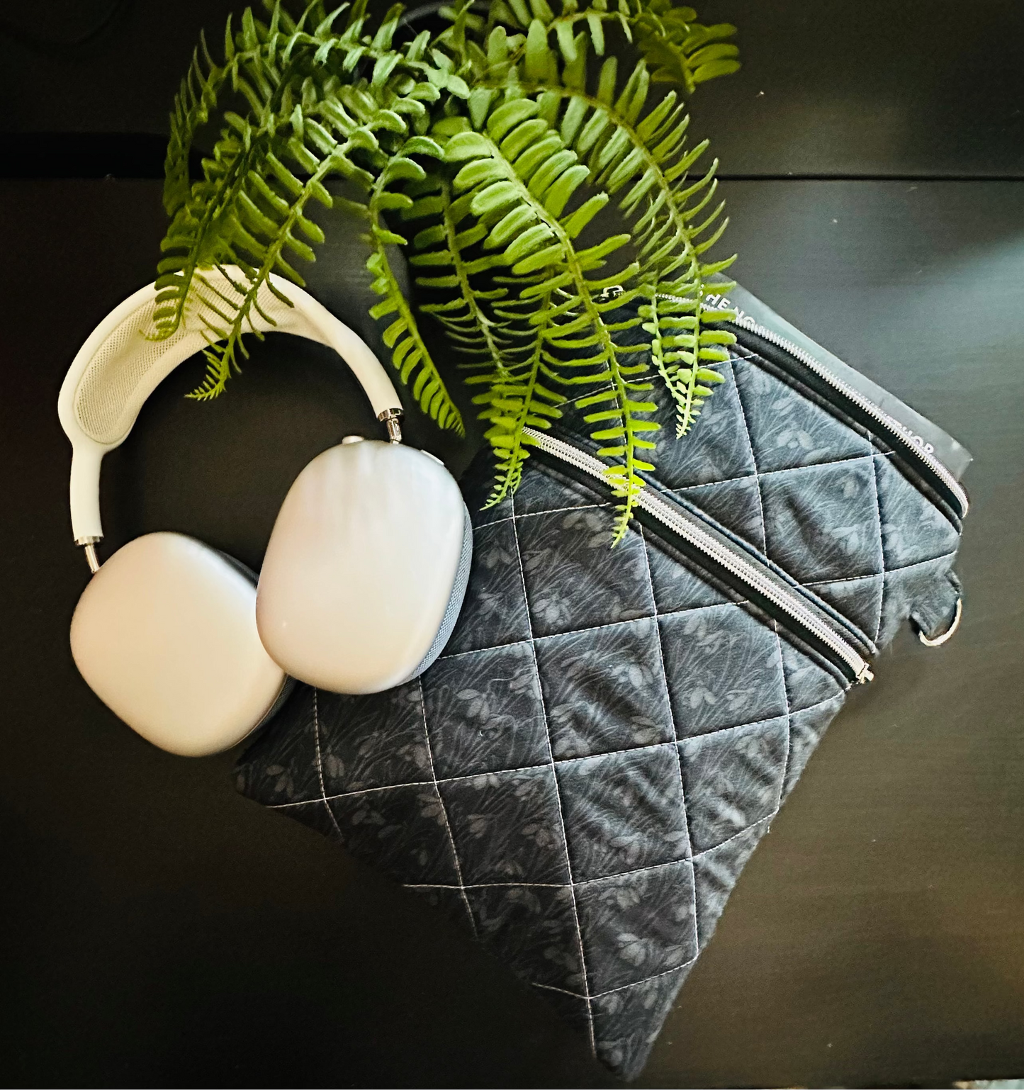 Quilted Book Sleeve in black fabric